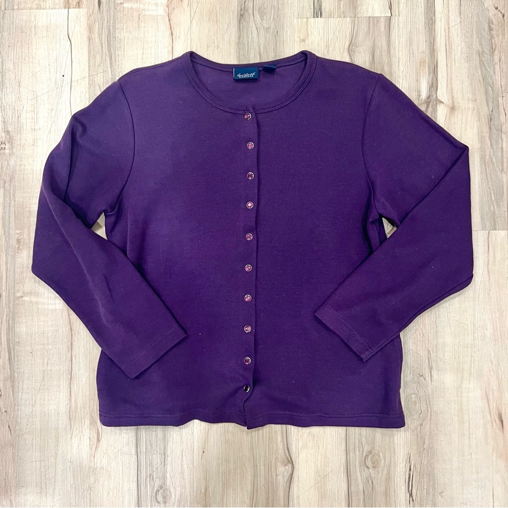 Gloria Vanderbilt Purple Cardigan Sweater Gem Buttons - Size Medium